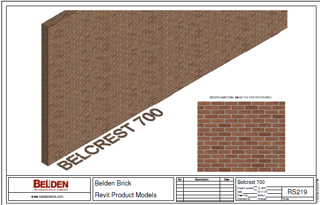Belden Brick Belcrest 700 Revit product model drawing sheet