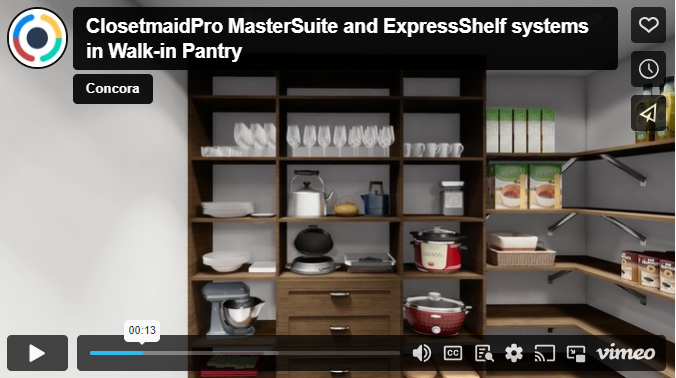 ClosetmaidPro MasterSuite and ExpressShelf systems walk-in pantry 3D walkthrough video preview
